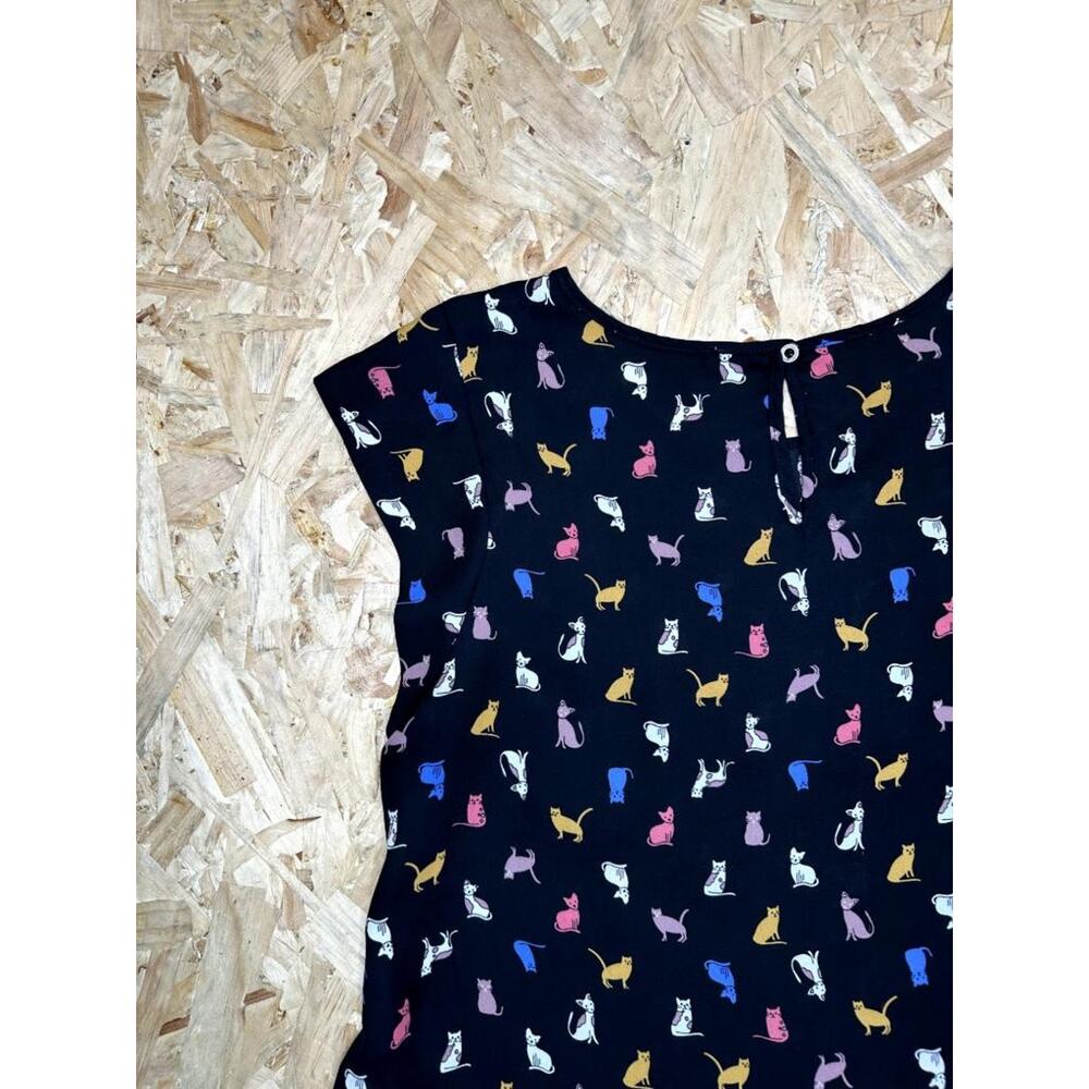 Sweet Rain Cat Print Blouse Womens Large Black Colorful Kitty Pattern Tank Top - Picture 12 of 14
